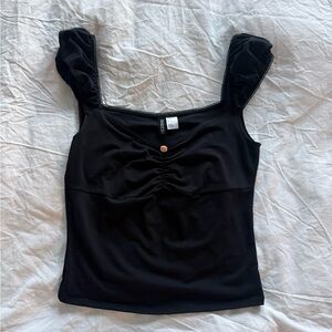 Divided Black Ruched Camisole Top